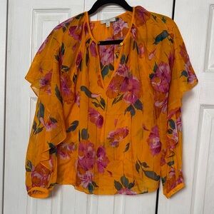 Floral Chiffon Blouse - Orange and Pink